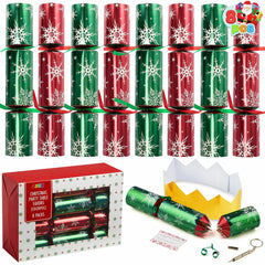 JOYIN 8-pack Christmas party favors showcase red and green snowflakes for festive table decor.