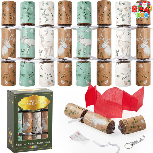 JOYIN 8-pack Christmas Reindeer favor with hat and jokes for festive table decor.
