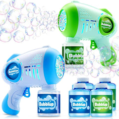 JOYIN dual bubble guns for kids, two-gun setup, outdoors.