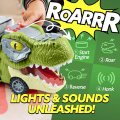 JOYIN dinosaur truck with 12 mini cars boosts storytelling and hand-eye coordination.