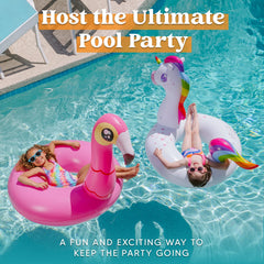JOYIN flamingo pool float in water, great for relaxing pool time with friends.
