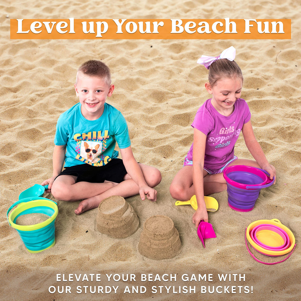 JOYIN foldable beach bucket green compressed for storage.