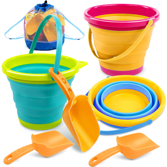 JOYIN foldable yellow pail with shovels for compact beach play