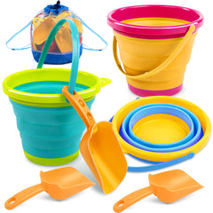 JOYIN foldable yellow pail with shovels for compact beach play