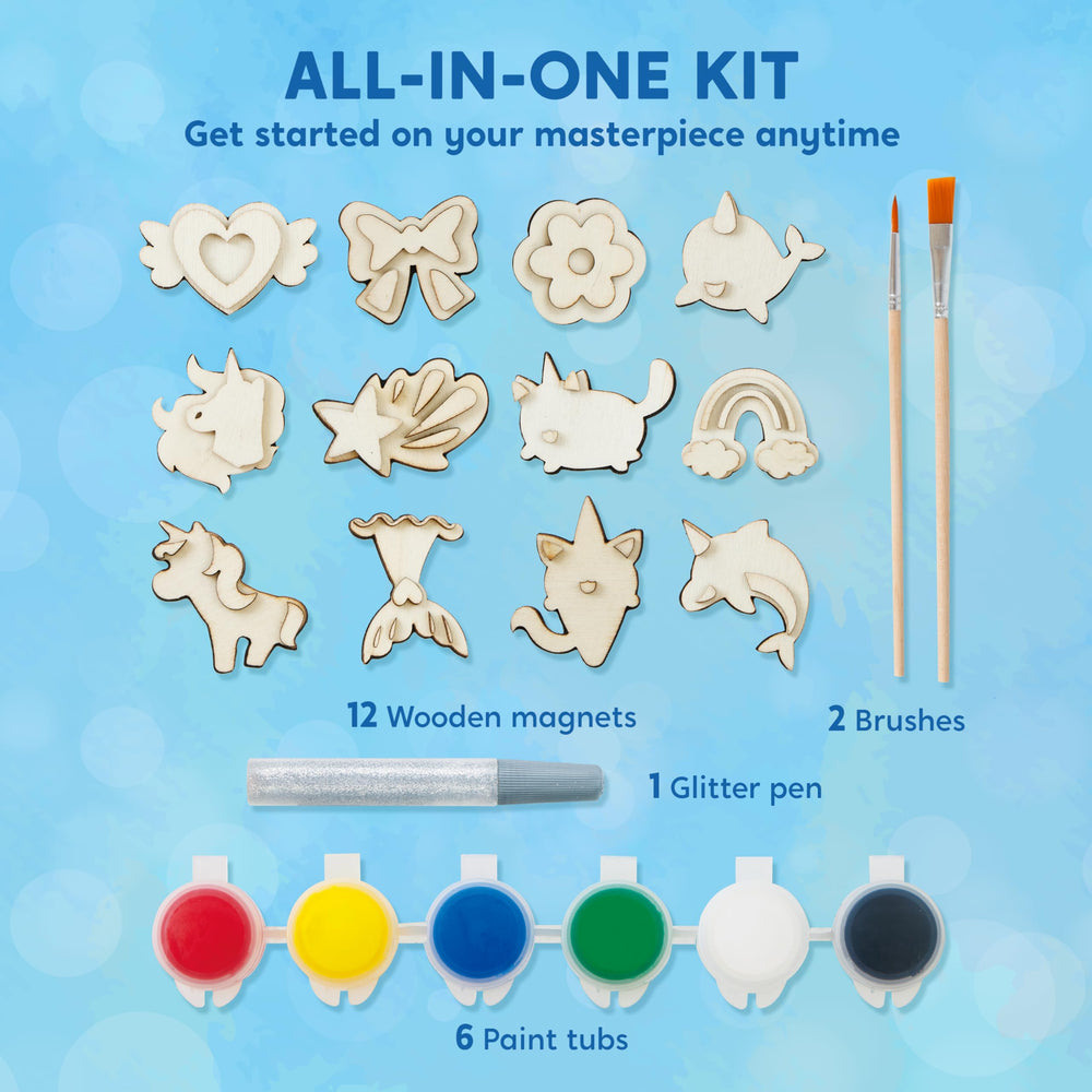 JOYIN glitter glue adds shimmer to unicorn magnets during craft time.
