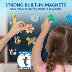 JOYIN magnets displayed with kids crafting at a family-friendly event.