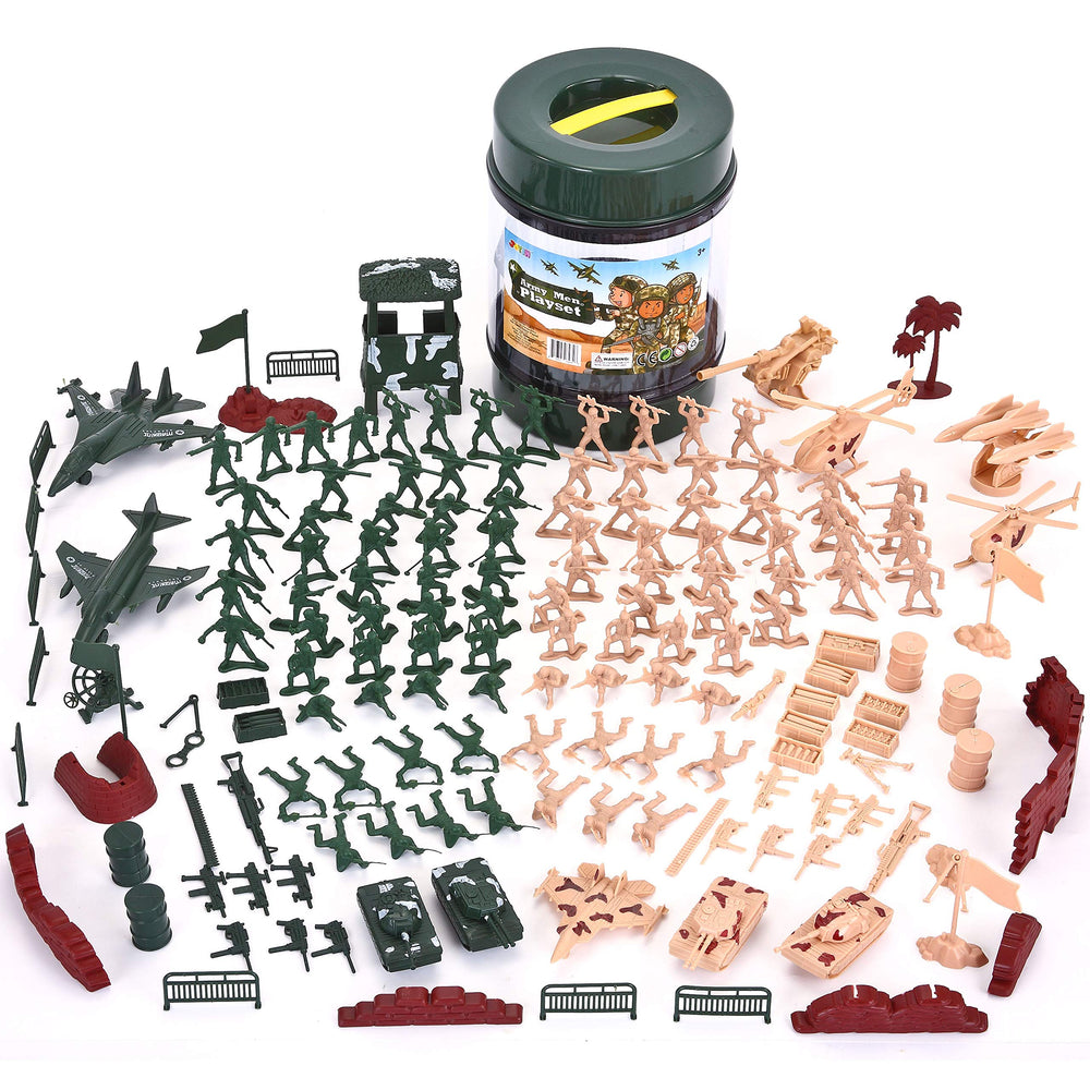JOYIN military soldier figures playset bucket for imaginative battles and group play.