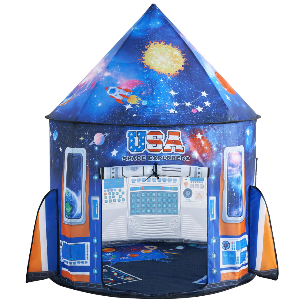 JOYIN Rocket Ship Play Tent front view shows quick pop-up setup for instant play.