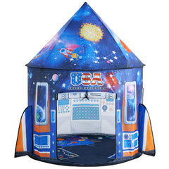 JOYIN Rocket Ship Play Tent front view shows quick pop-up setup for instant play.