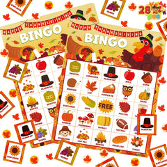 JOYIN Thanksgiving Bingo Cards set with 28 pieces for family fun and classroom activities.