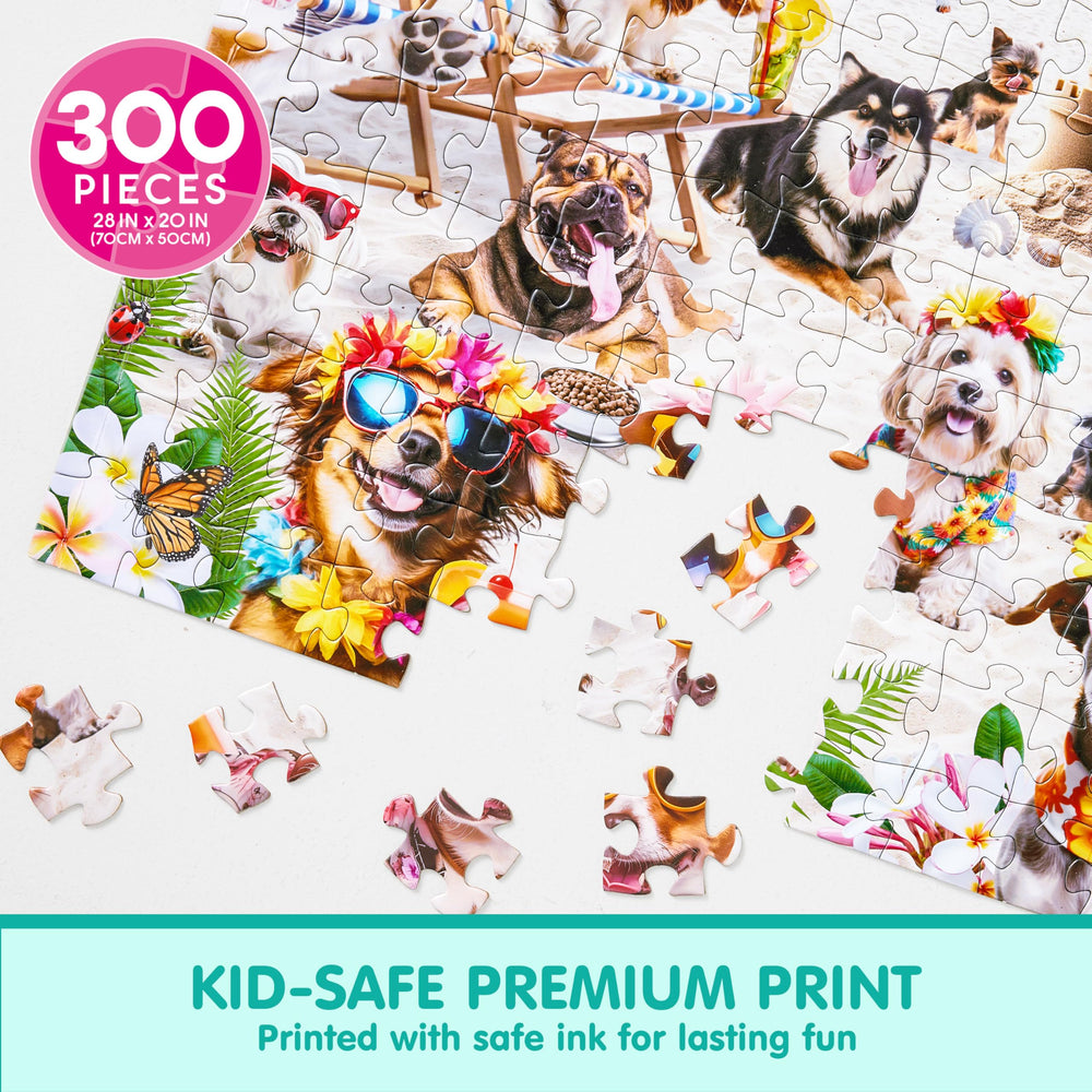 JOYIN Vacation Pups puzzle finished size shown, ideal for wall display and group activity.