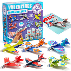 JOYIN Valentines foam airplane cards 28-pack for classroom exchanges.