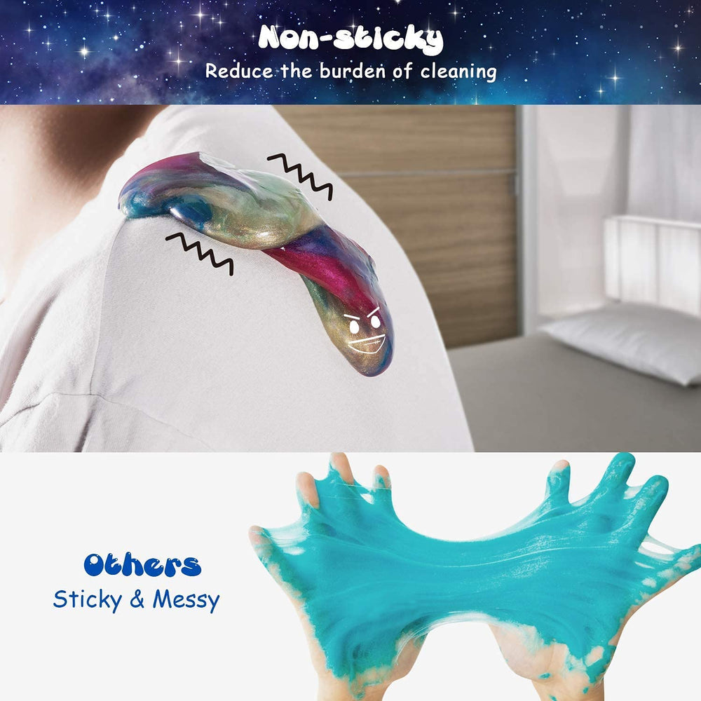 Kids playing with galaxy slime for creative shapes and color blending