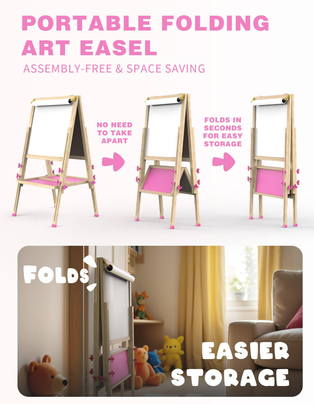 Joyooss Art Easel with double-sided magnetic surface for chalkboard and whiteboard use.