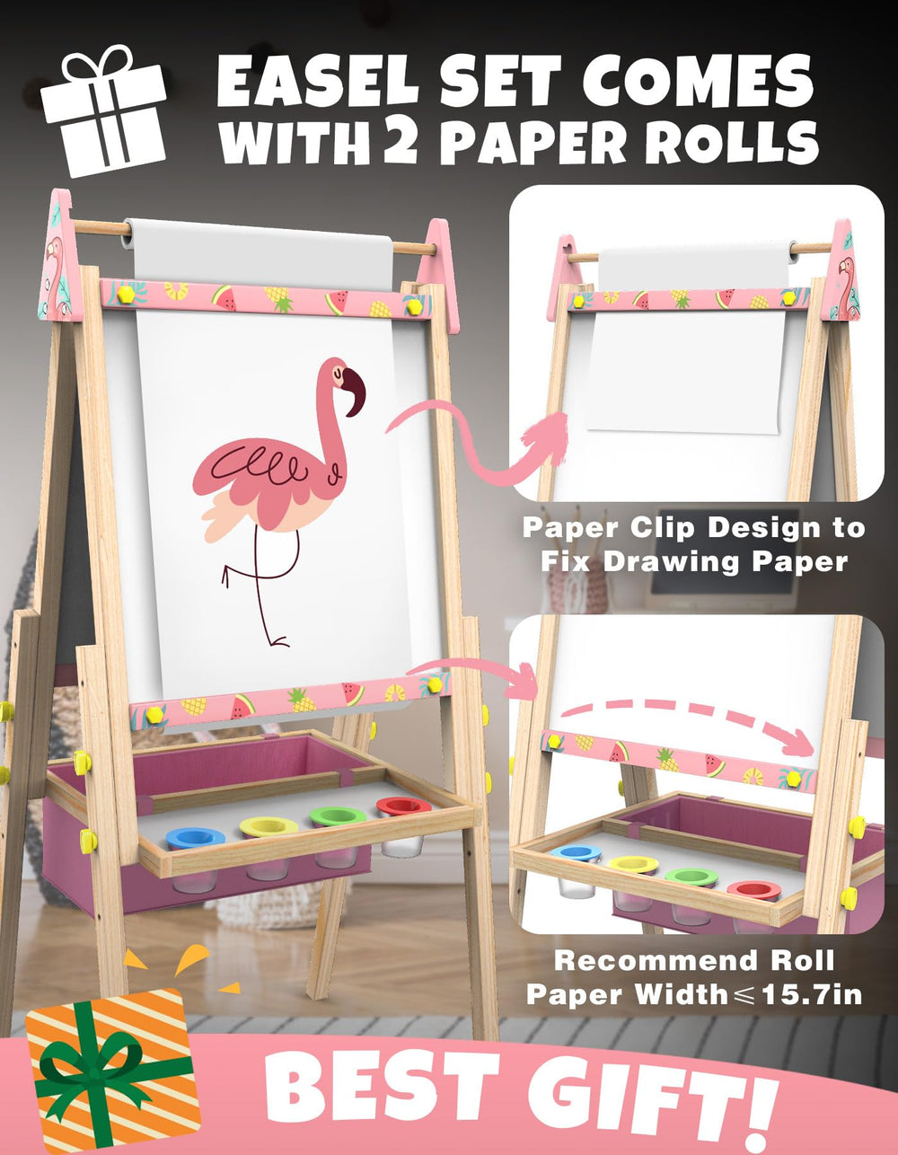 Joyooss double-sided magnetic board easel ideal for whiteboard and chalkboard learning.