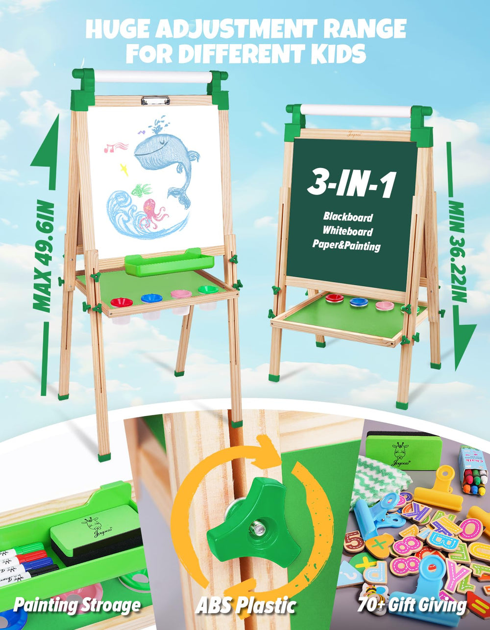 JOYOOSS chalkboard side ready for colorful chalk drawings and games