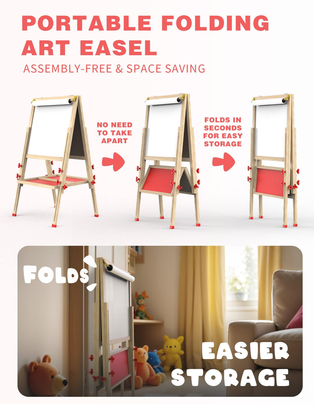 Joyooss Kids Easel double-sided board with magnetic chalk and whiteboard.