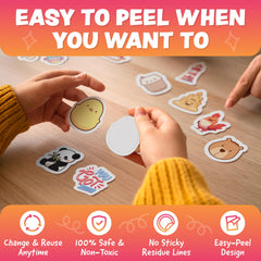 Joyousa vinyl stickers are reusable and residue-free for quick surface changes.