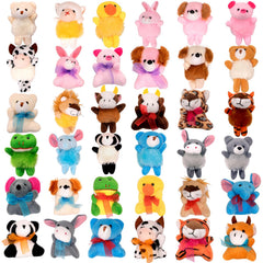 JoyRapt 36-pack small stuffed animals in assorted designs for kids' rewards.