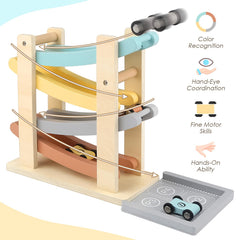 Joyreal parking-lot ramp helps toddlers practice hand-eye coordination and turn-taking.