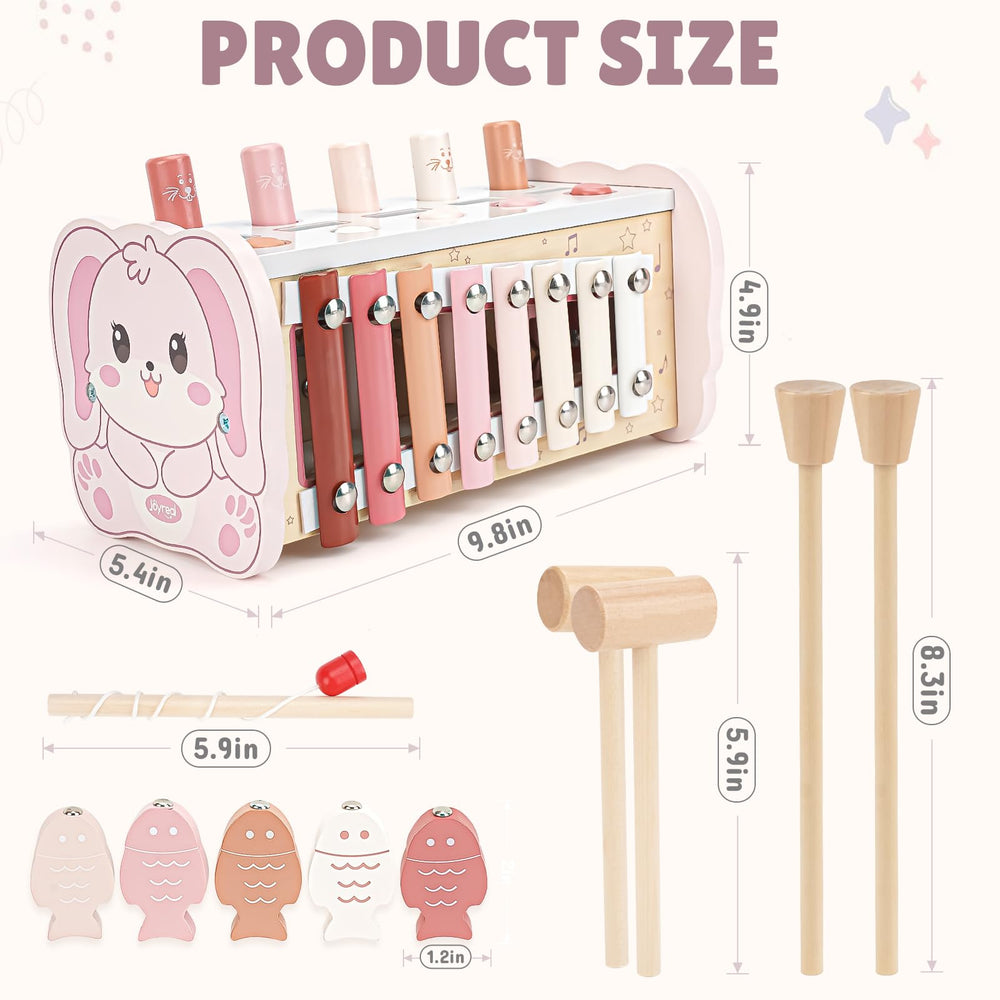 Joyreal pink wooden xylophone toy stimulates sound exploration and sensory development.