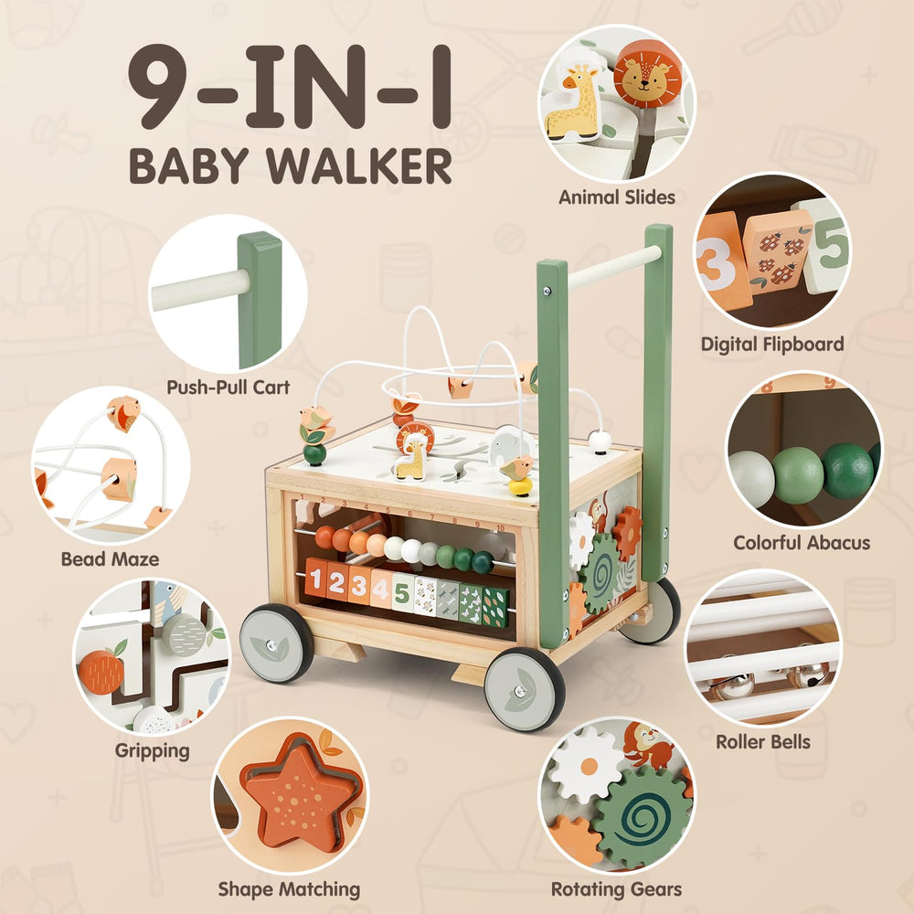 Joyreal wooden baby walker top activity cube with bead maze for kid-friendly dexterity.
