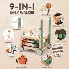 Joyreal wooden baby walker top activity cube with bead maze for kid-friendly dexterity.