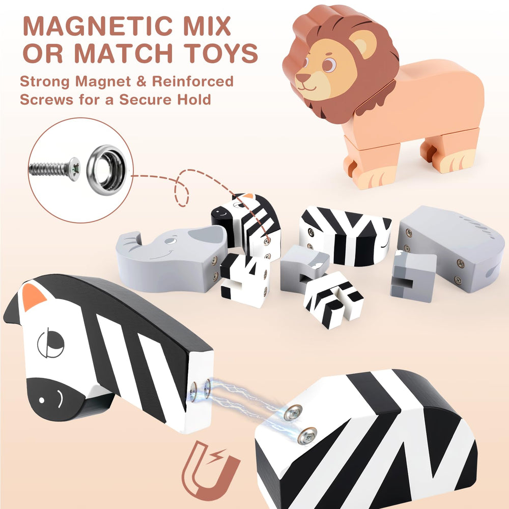 Joyreal wooden blocks with magnets support creative building and fine motor practice.