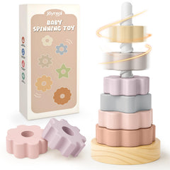Joyreal wooden spinning stacking toy with gear and pole for tactile exploration