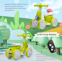 JoyRydz cyan bike with LED lights for night-friendly play and visibility.