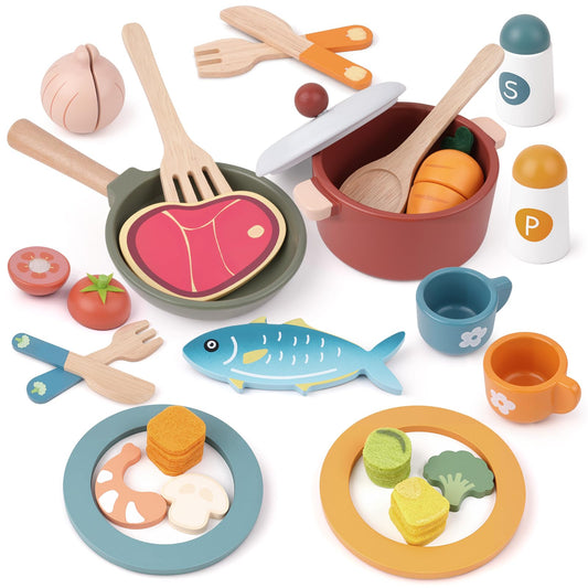 JOYSINTOY wooden fish pieces for imaginative pretend meals.