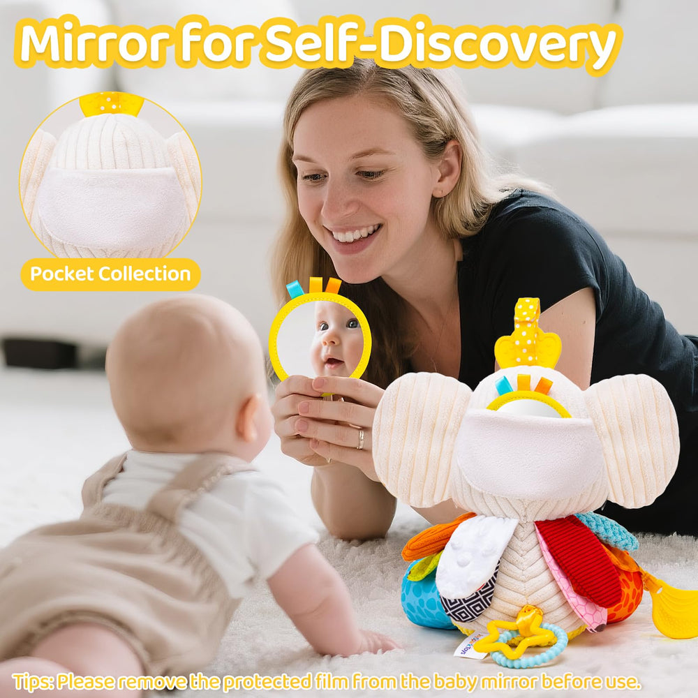 JoySpark Elephant tummy-time mirror helps baby lift the head and explore self.