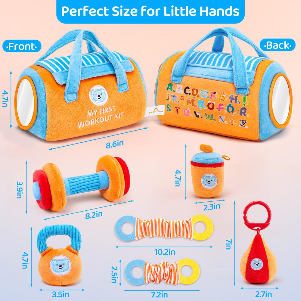 JoySpark Toys alphabet-printed gym bag sparks early learning during playtime.