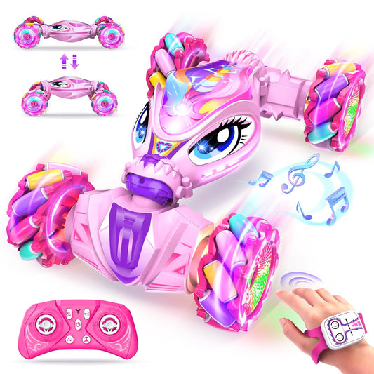 JoySpark Unicorn RC car wrist sensor in action boosts interactive play and quick responses.