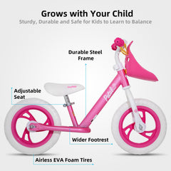 JOYSTAR 12-inch balance bike side view with adjustable handlebars for growing kids.