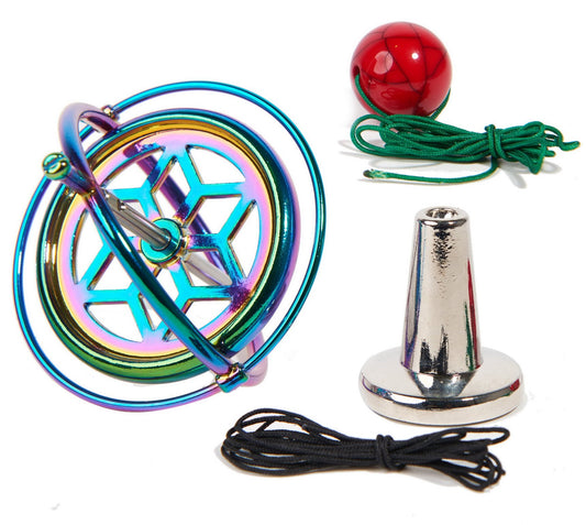 Joytech JA05 gyroscope with colorful rotor pattern for desk appeal.