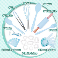 JoyTown cookbook and utensils laid out for budding chefs to learn measuring and mixing.