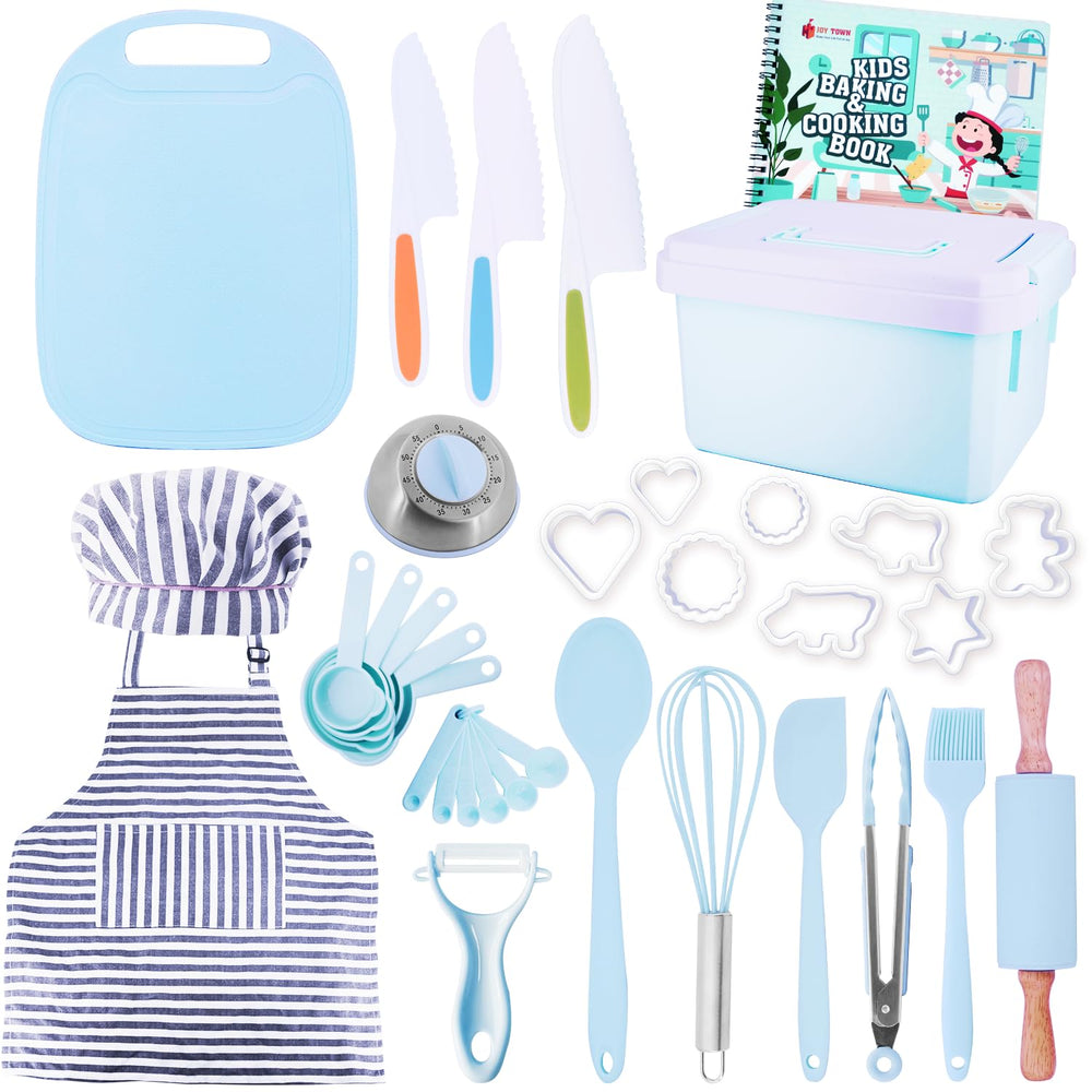 JoyTown Kids Cooking Set with storage case enables organized play and real kitchen practice.