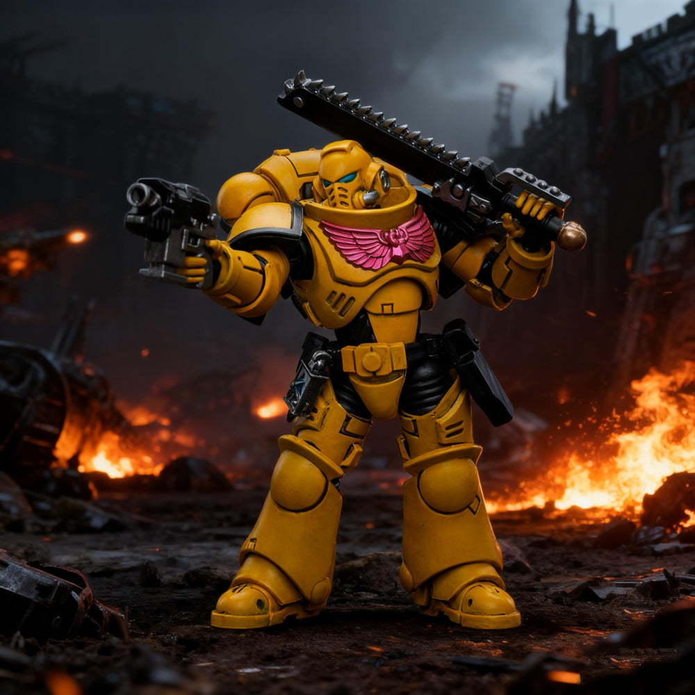 JOYTOY 1/18 Imperial Fists Intercessors detail sculpt captures meticulous armor textures.