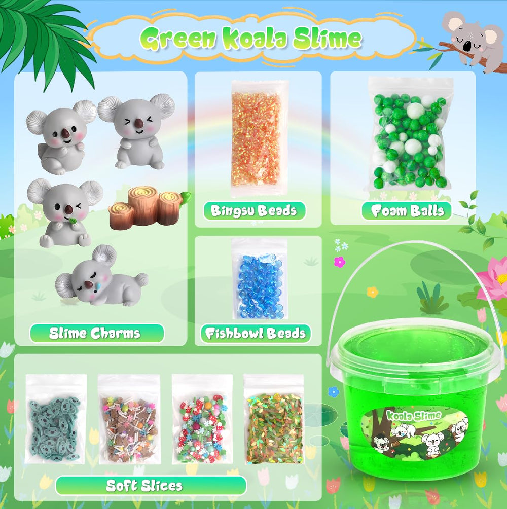 Joytry Koala Slime Kit vibrant green color in a clear bucket