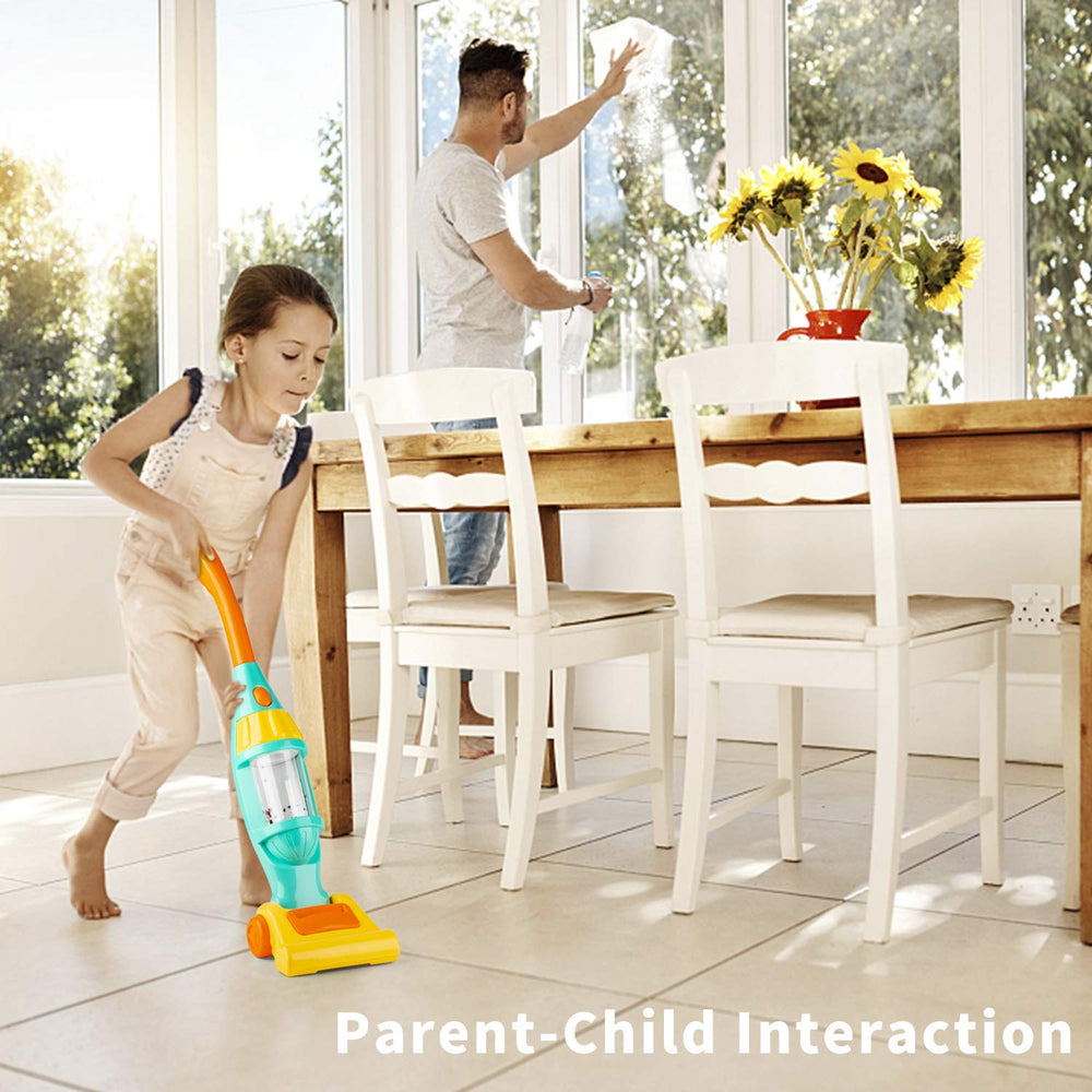 JPSR vacuum toy demonstrates tilt action for realistic handling in pretend play.