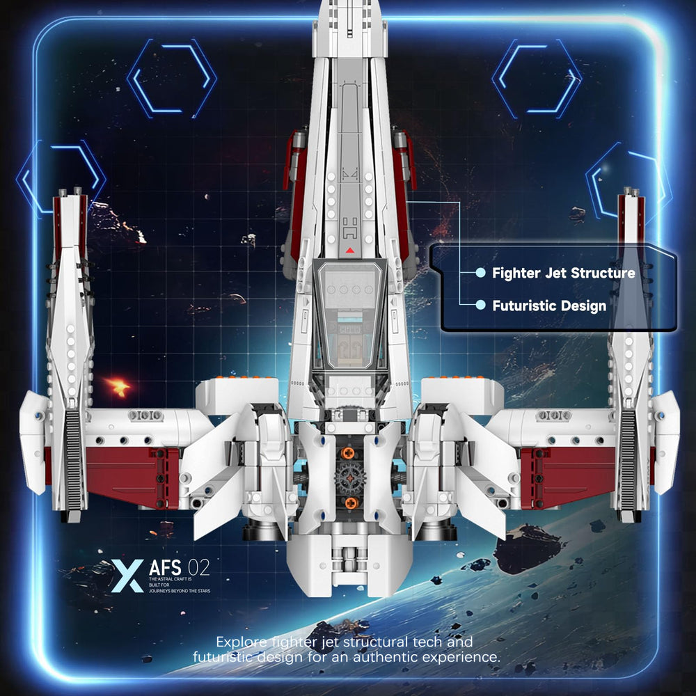 JTBBOY Space War Fighter wings extended, great for dramatic shelf presentation.
