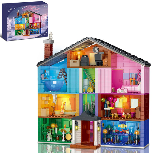 JUALDN house blocks with kitchen scene and warm lighting for cozy play.