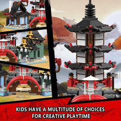 JUALDN Ninja temple pagoda highlights multi-tier roof for collectors' display.
