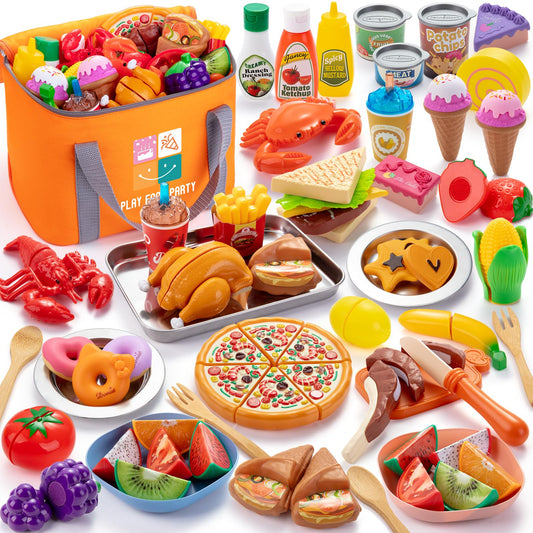 Juboury pretend play food set with stainless steel tray enhances realistic cooking play.