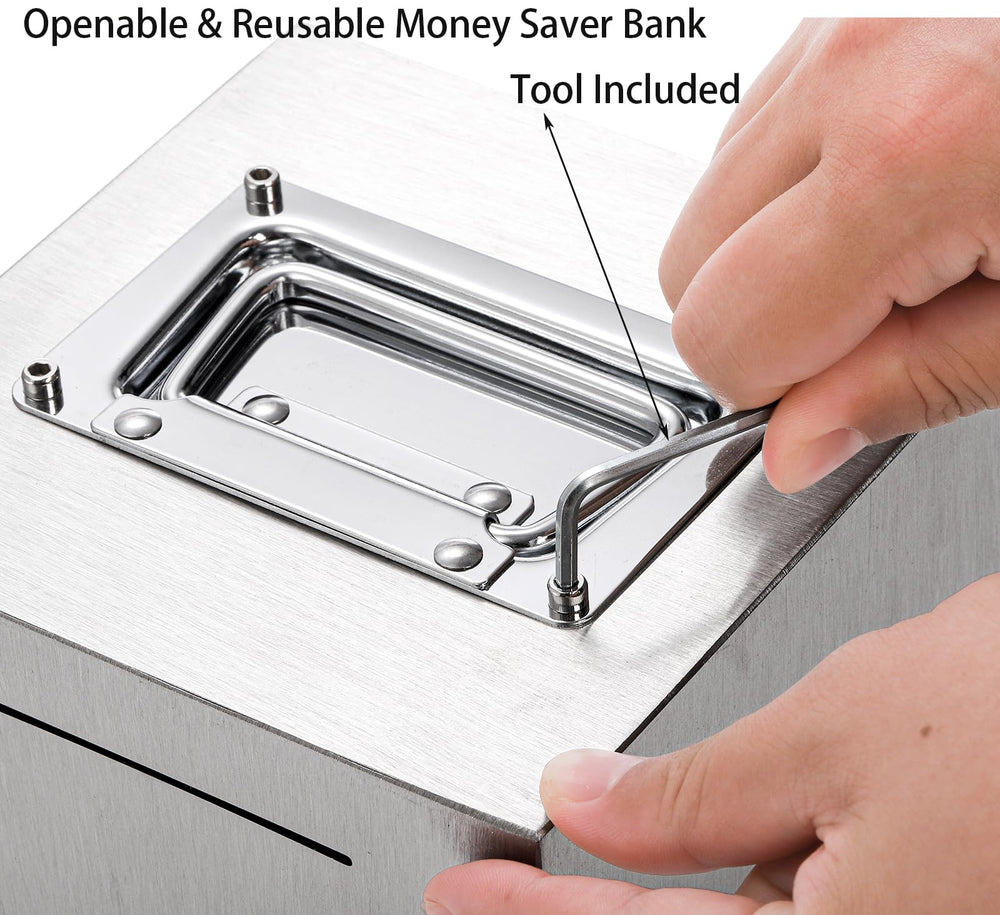Jucoan piggy bank opened with included screwdriver for reuse.