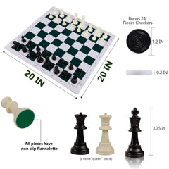 Includes 32 chess pieces and 24 checkers for complete games.
