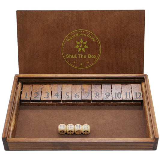 Juegoal Shut The Box board setup for portable family play and easy setup.
