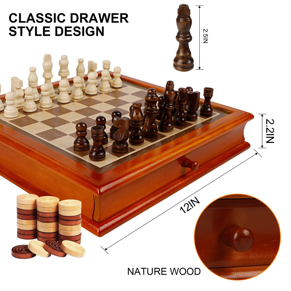 Juegoal storage drawer keeps chess and checkers pieces organized for quick setup
