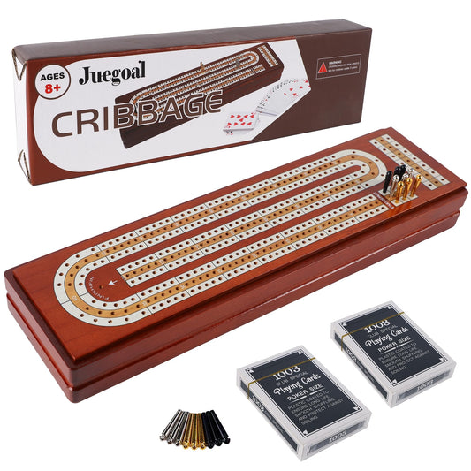 Juegoal upgrade wooden cribbage board with three tracks for family play.